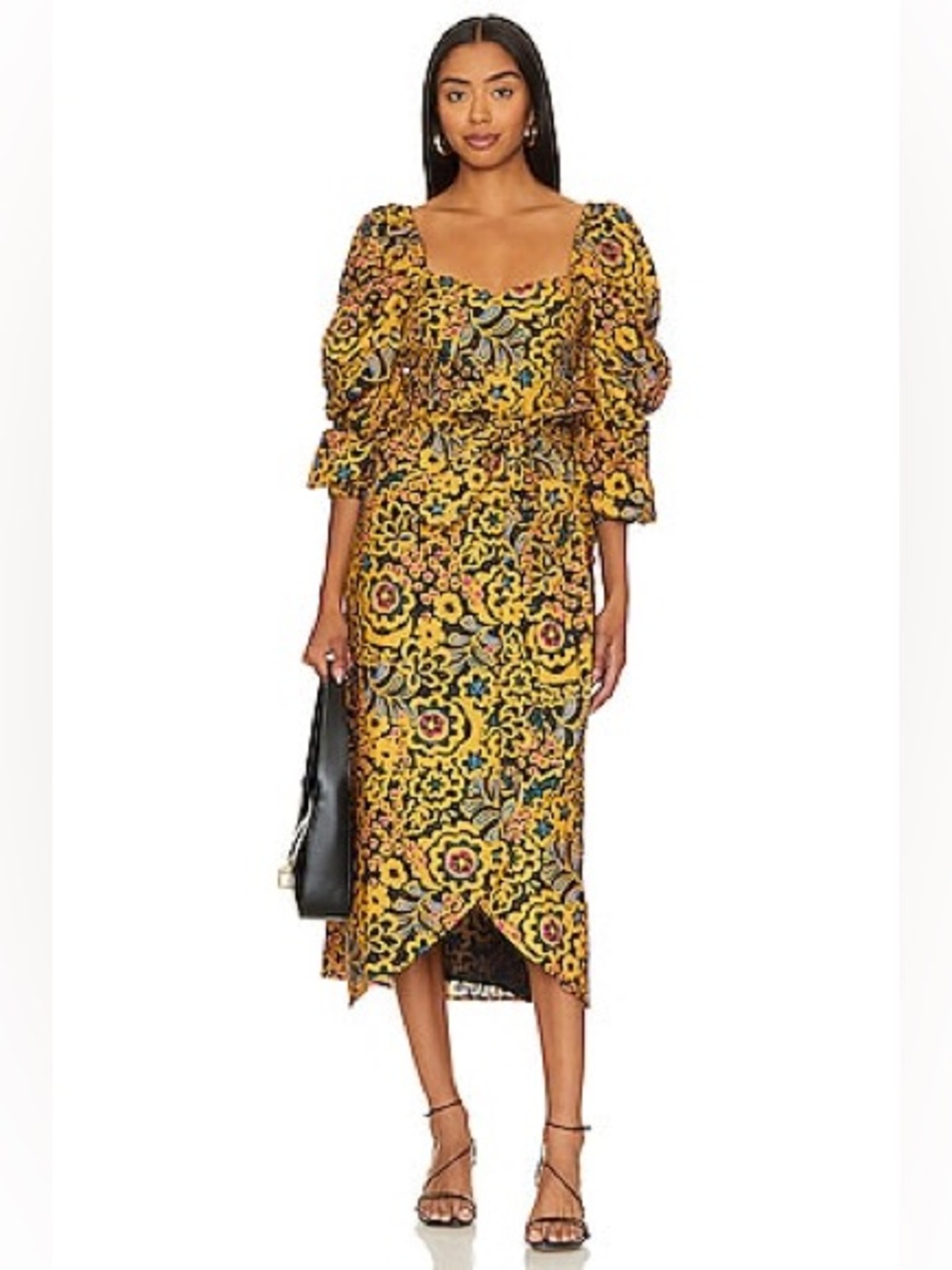 Cleobella x Revolve Floral Puff-Sleeve Midi Dress in Yellow
